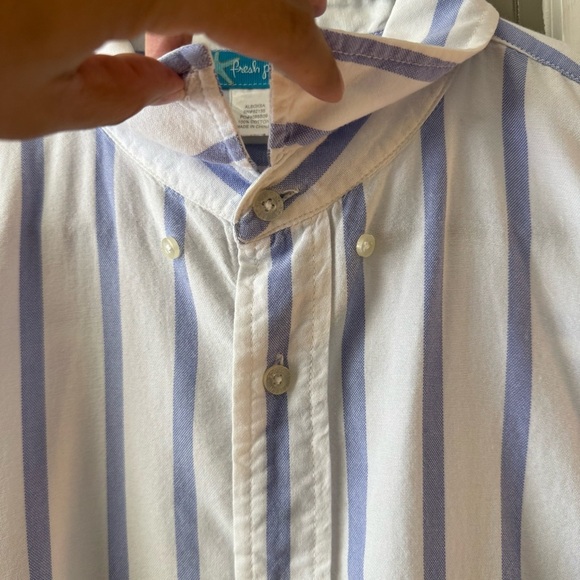 Fresh Produce 100% Cotton Button Up Blouse Top Size XL Blue White Striped Casual - Picture 9 of 10